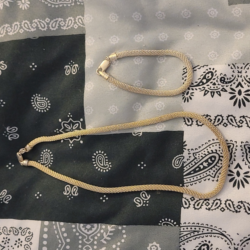 Mesh sterling silver necklace and bracelet.